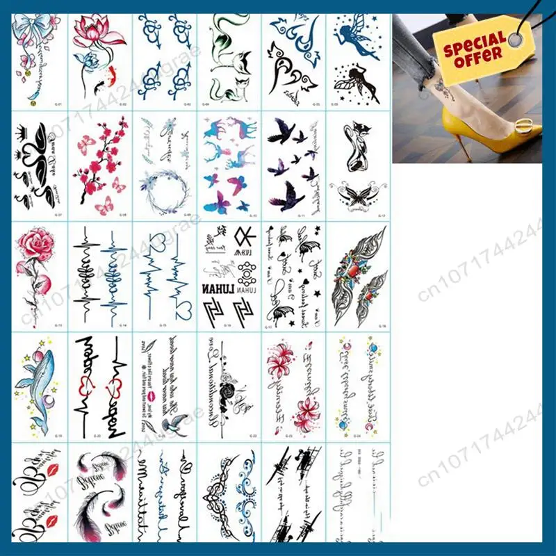 -A15I 60Pcs Sexy Dark Temporary Tattoo Sticker Waterproof Temporary Tattoo Fake Tattoo Sticker