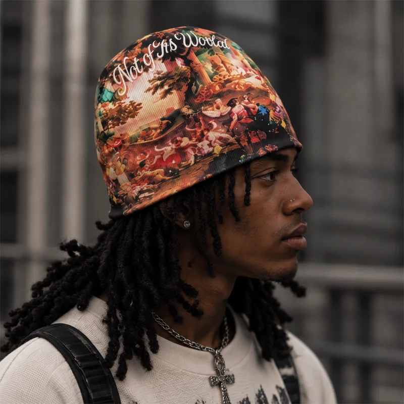 2026 Autumn Knit Beanie for Men Women Vintage Renaissance Oil Painting Full Print Elastic Slouchy Hip Hop Streetwear Knitted Hat