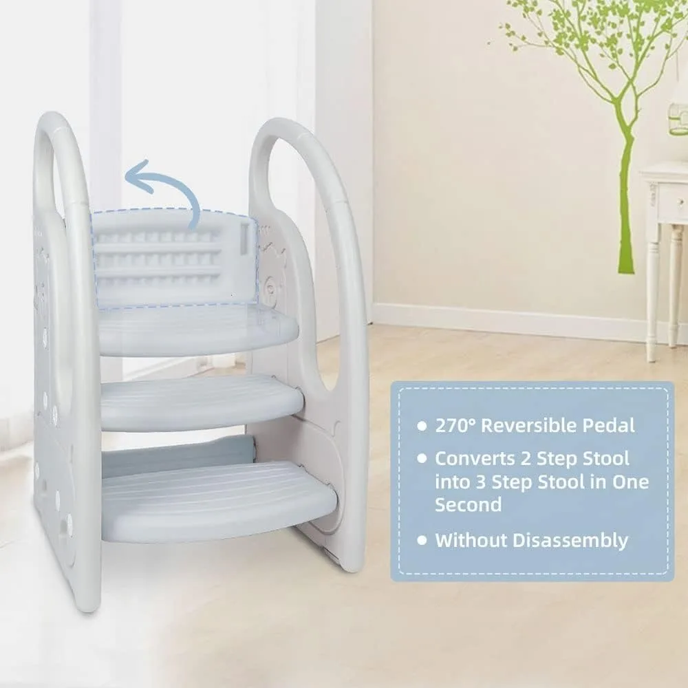 Tabouret d'aide à l'apprentissage pour enfants, pour évier de salle de bain, avec poignée et anti-ald, sous-gris et blanc