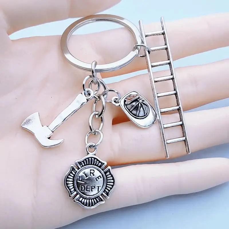 10Pieces Creative Fire Brigade Tool Simulation Metal Mini Pendant Badge Axe Ladder Souvenir for Students Fashion Backpack Pendan