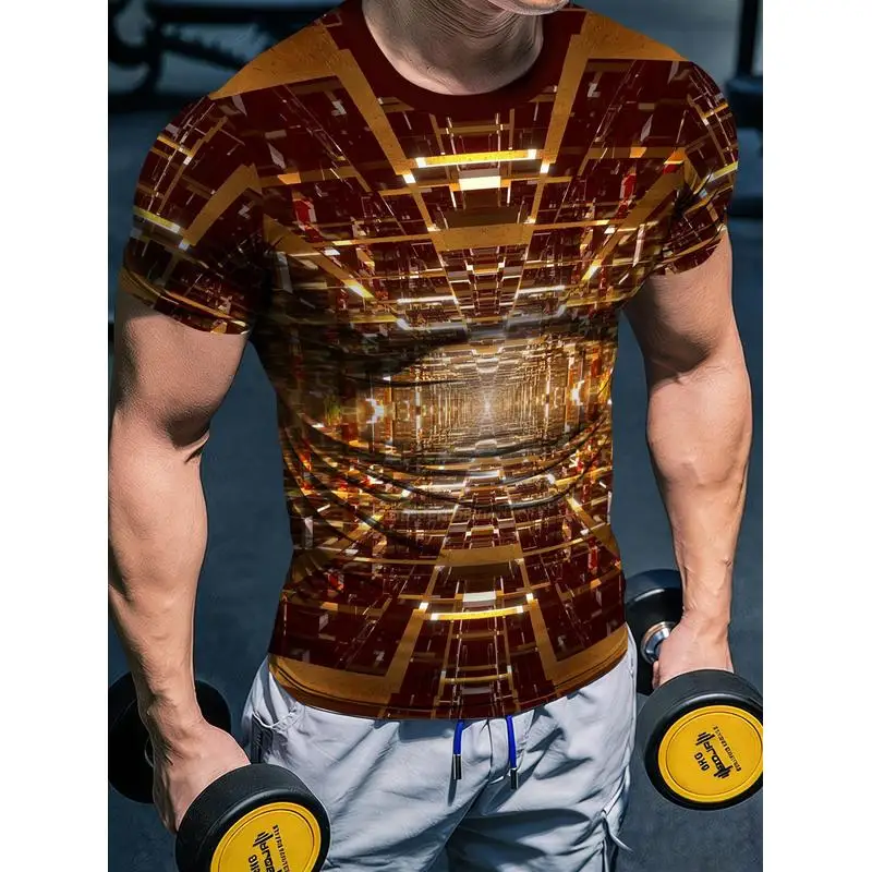 Quick Dry Breathable Mens Fitness Short Sleeve Shirt Printed Body Hugging High Stretch Compression Top For Weightlifting Running