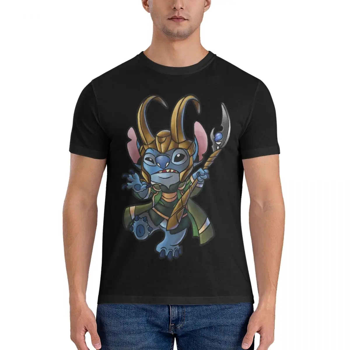 Novelty God Of Mischief T-Shirts Men Round Neck 100% Cotton T Shirts Disney Lilo & Stitch Film Short Sleeve Tee Shirt