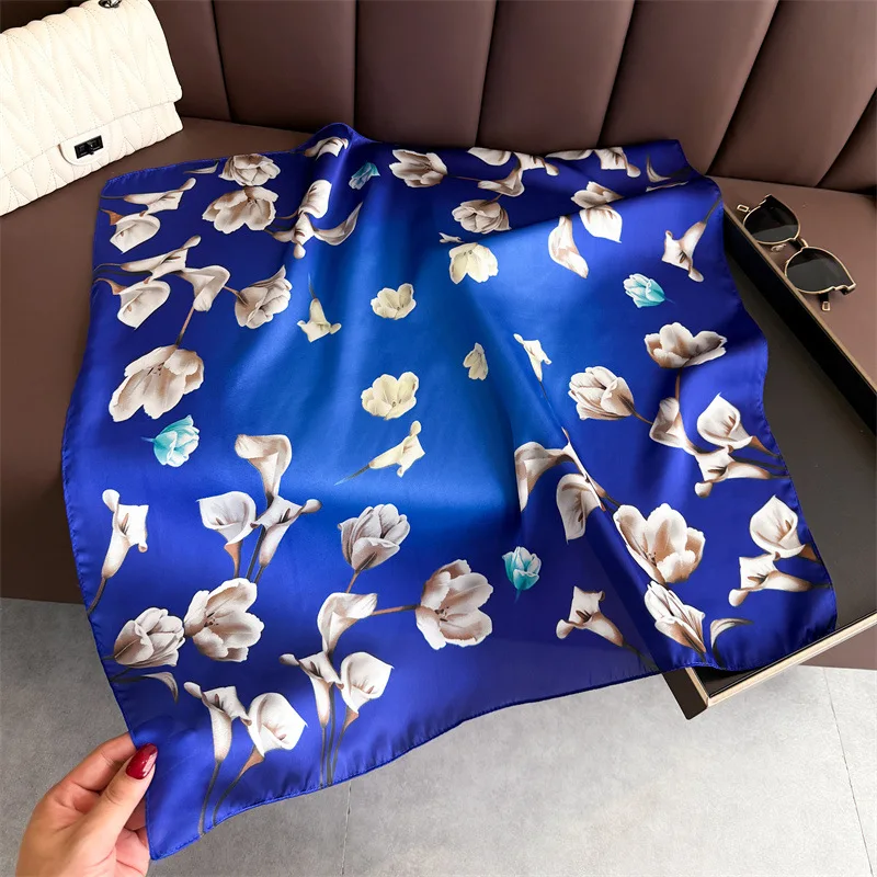 

Luxury Brand 2025 Floral Print Square Silk Scarf for Women Hijab Hair Bands 70cm Neckerchief Female Satin Shawl Ribbon Headband