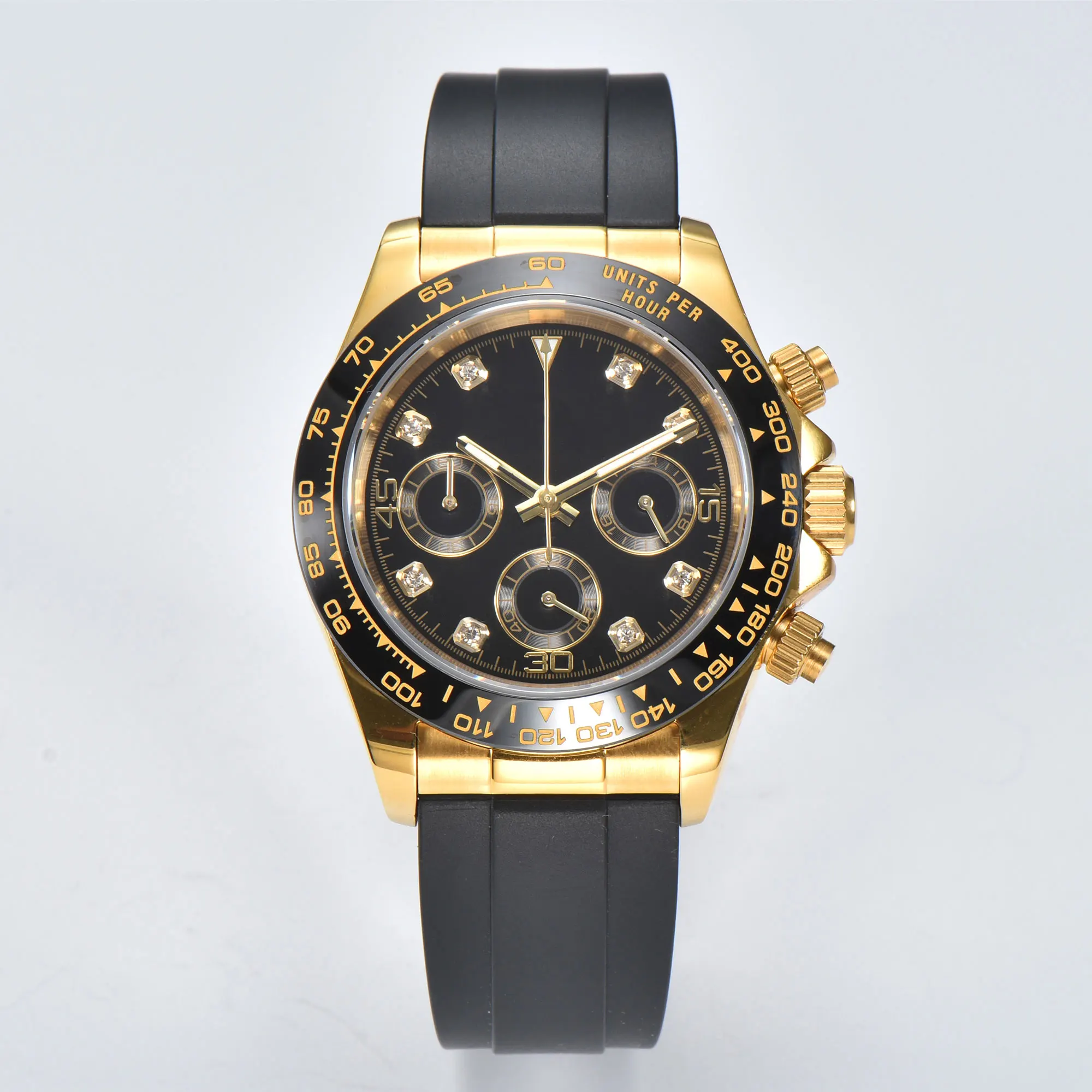 40mm VK63 Japanese quartz movement watch gold panda eye Daytona timing code watch 316L stainless steel sapphire mirror