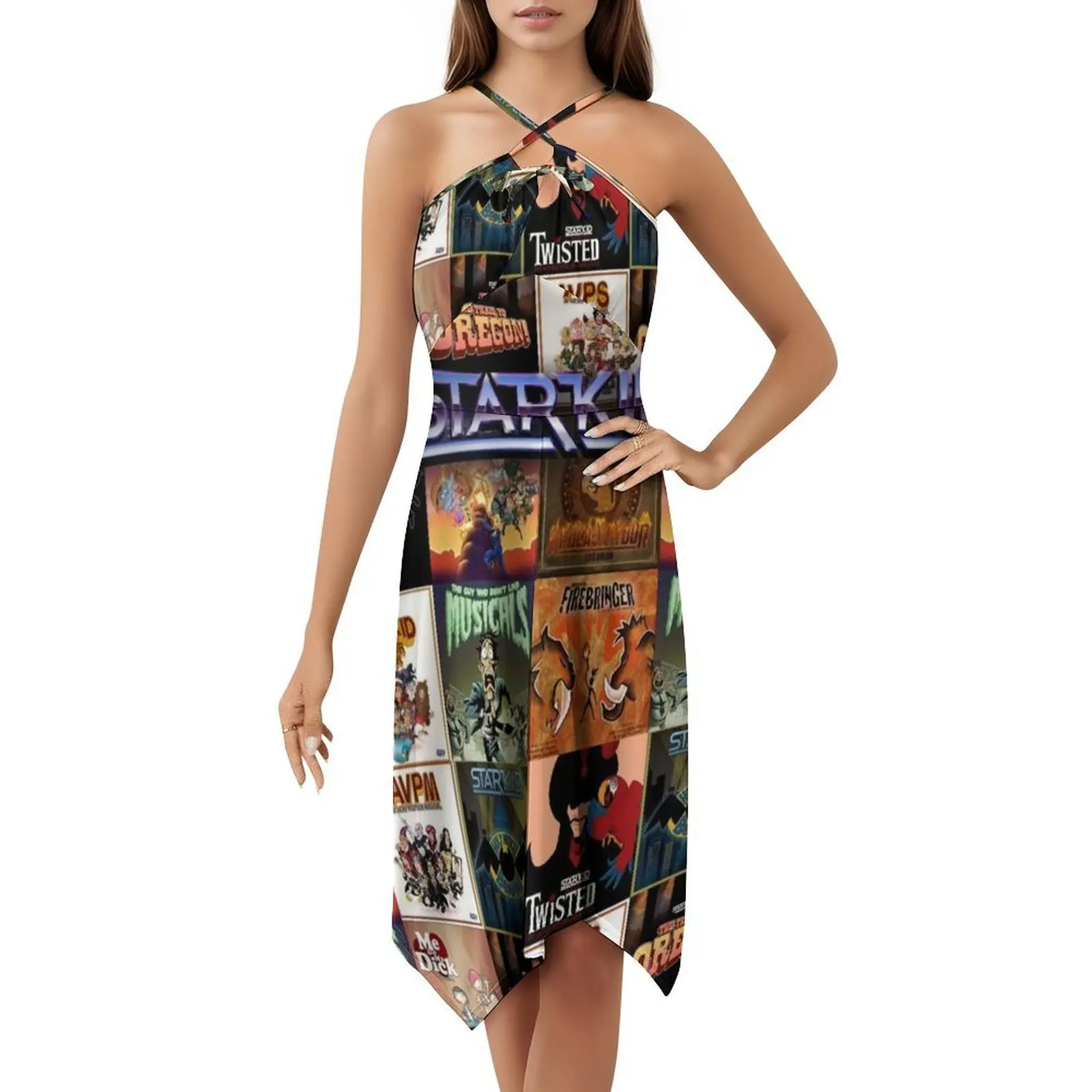 فستان بوهيمي من Starkid Collage بدون أكمام متعدد الطباعات لحفلات العطلات على الشاطئ فستان Starkid Collage Trail إلى Oregon Tto Ani أنثى #5