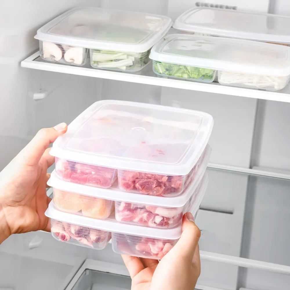 

Контейнер для хранения продуктов из ПП-материала, 4 отделения, многоразовый, для холодильника, штабелируемый, с крышкой, разделенный контейнер для холодильника