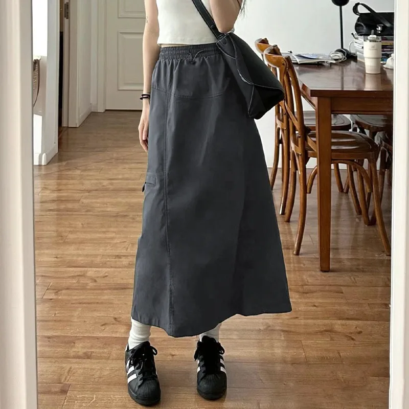 

American Work Dress for Women Spring and Summer Thin 2025 New High Waist Mid-length Skirt Small Gray Hip-covered Skirt