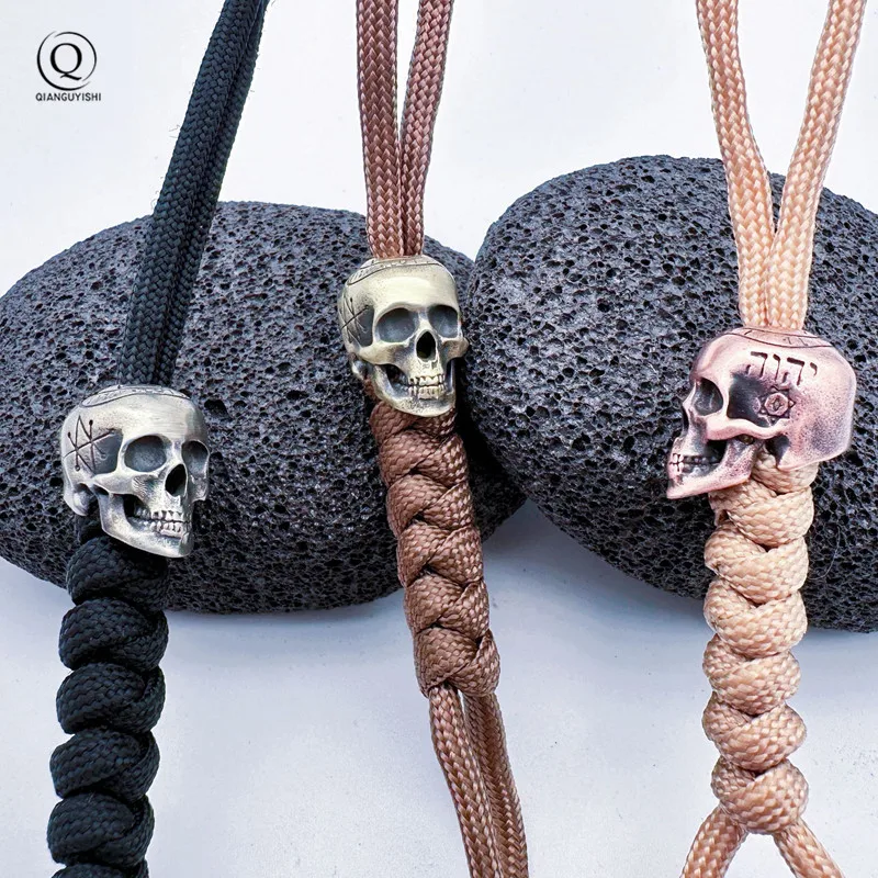 Great Warrior Skull Head Brass Knife Beads Outdoor EDC Umbrella Rope Pendant DIY Paracord Bracelets Accessories Lanyard Hangings