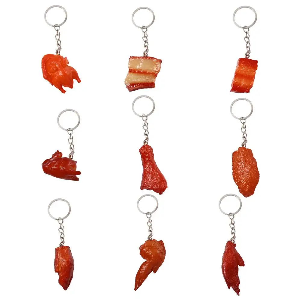 Creative Drumstick PVC Pork Belly Roast Chicken Simulation Food Keychains Fast Food Key Ring Fashion Jewelry Bag Pendant