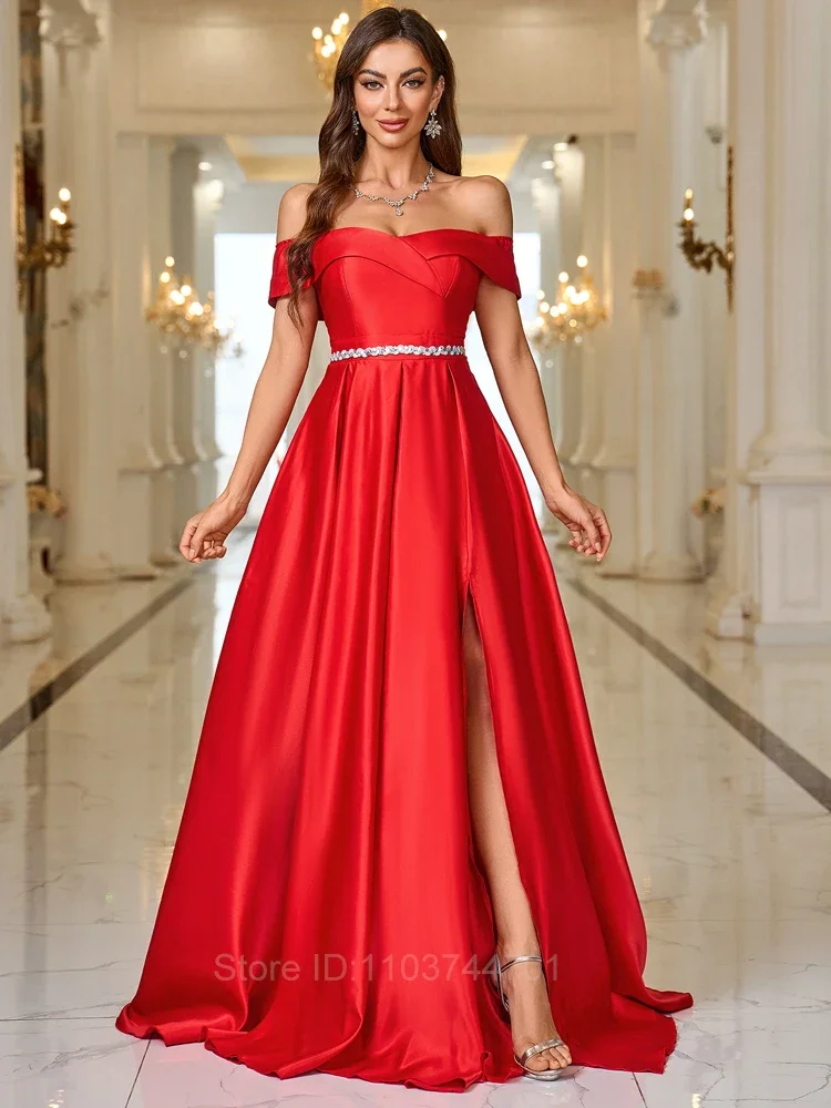 Sexy Off Shoulder Satin Evening Dress Mermaid for Women Side Slit Floor Length Backless Party Gown Elegant Luxury Vestido