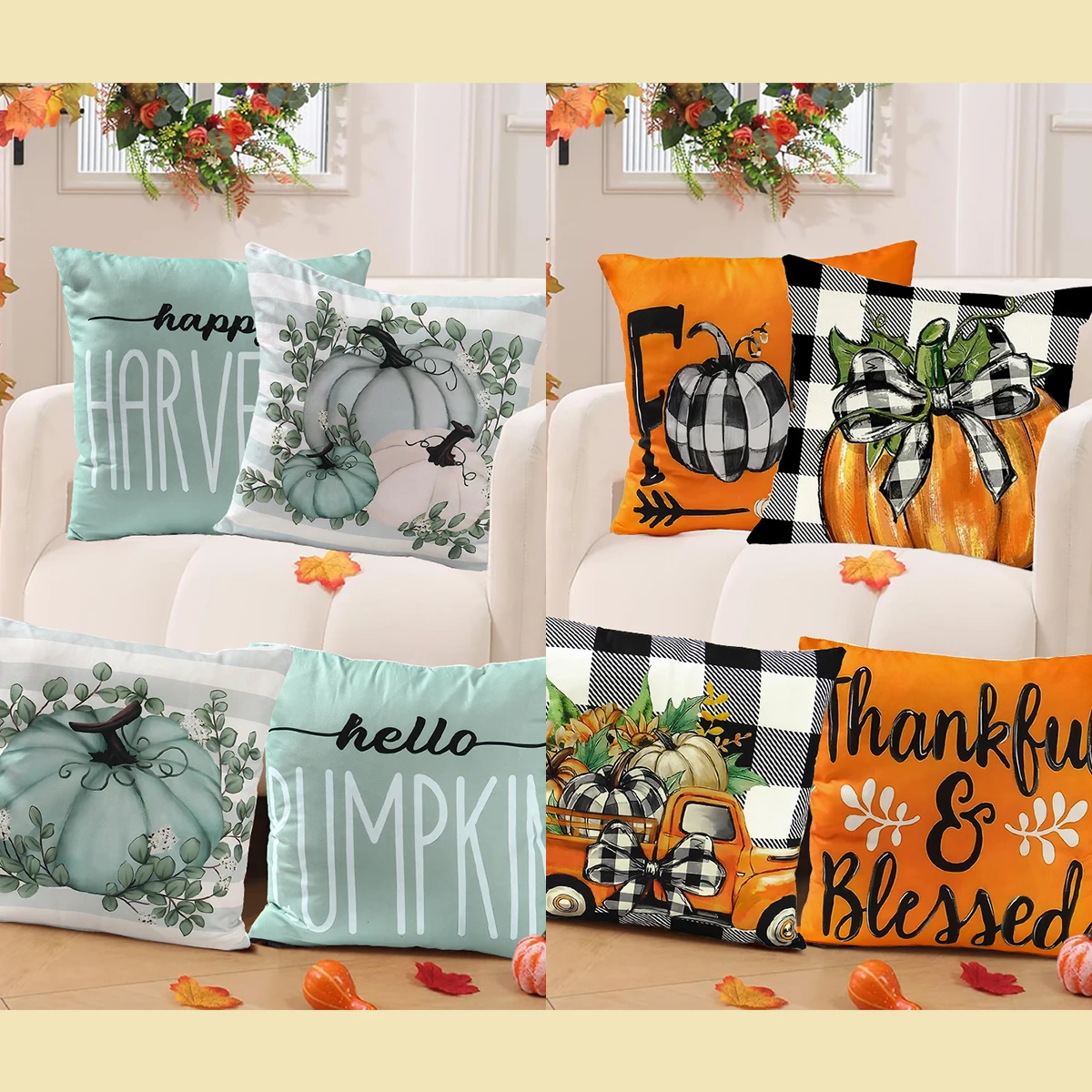 45X45cm Happy Thanksgiving Cushion Cover Fall Home Pumpkin Decorative Throw Pillows Sofa Cushions Maple leaf Pillowcase 2024 New