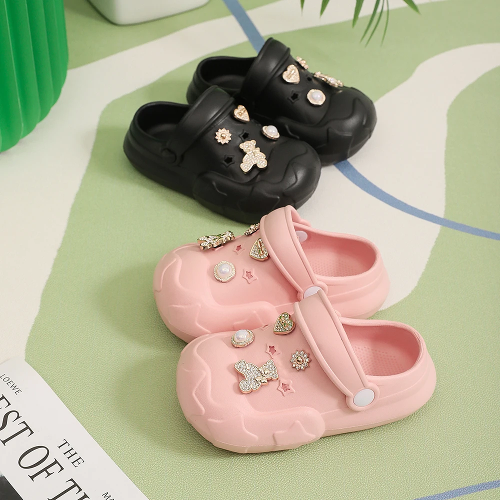 New Children's Slippers Boy Girl Garden Shoes DIY Flower Design Summer Beach Slippers Soft Anti-Slip Comfort Hole Sandals