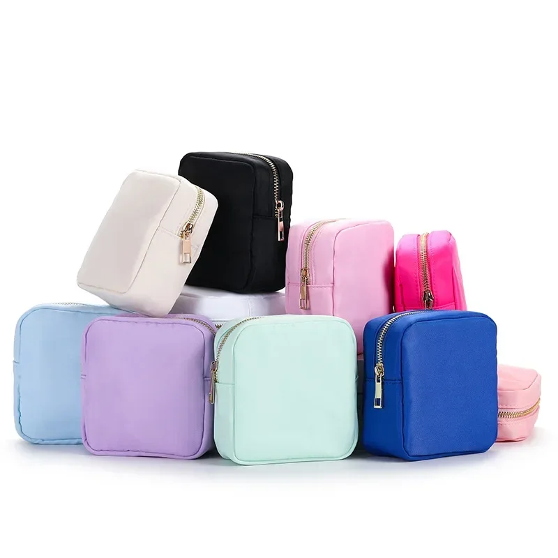 Nylon Mini Makeup Bag Toiletry Cosmetic Storage Bag Waterproof Zipper Small Pouch Coin Sanitary Napkin Purse for Women Girls