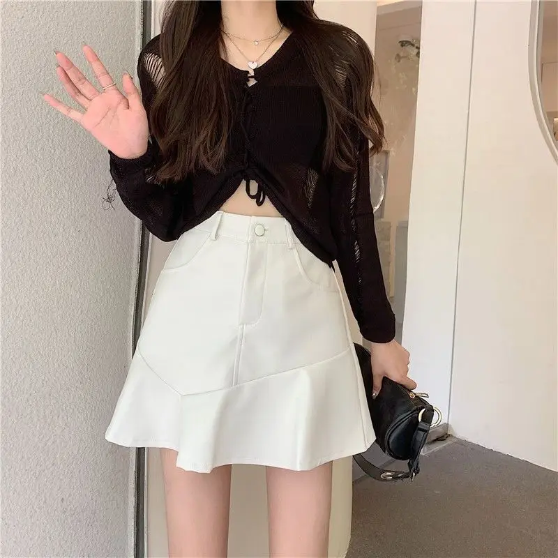 Autumn and Winter New Irregular High Waisted Fish Tail PU Leather Skirt Half Skirt New Slimming Short Skirt for Women