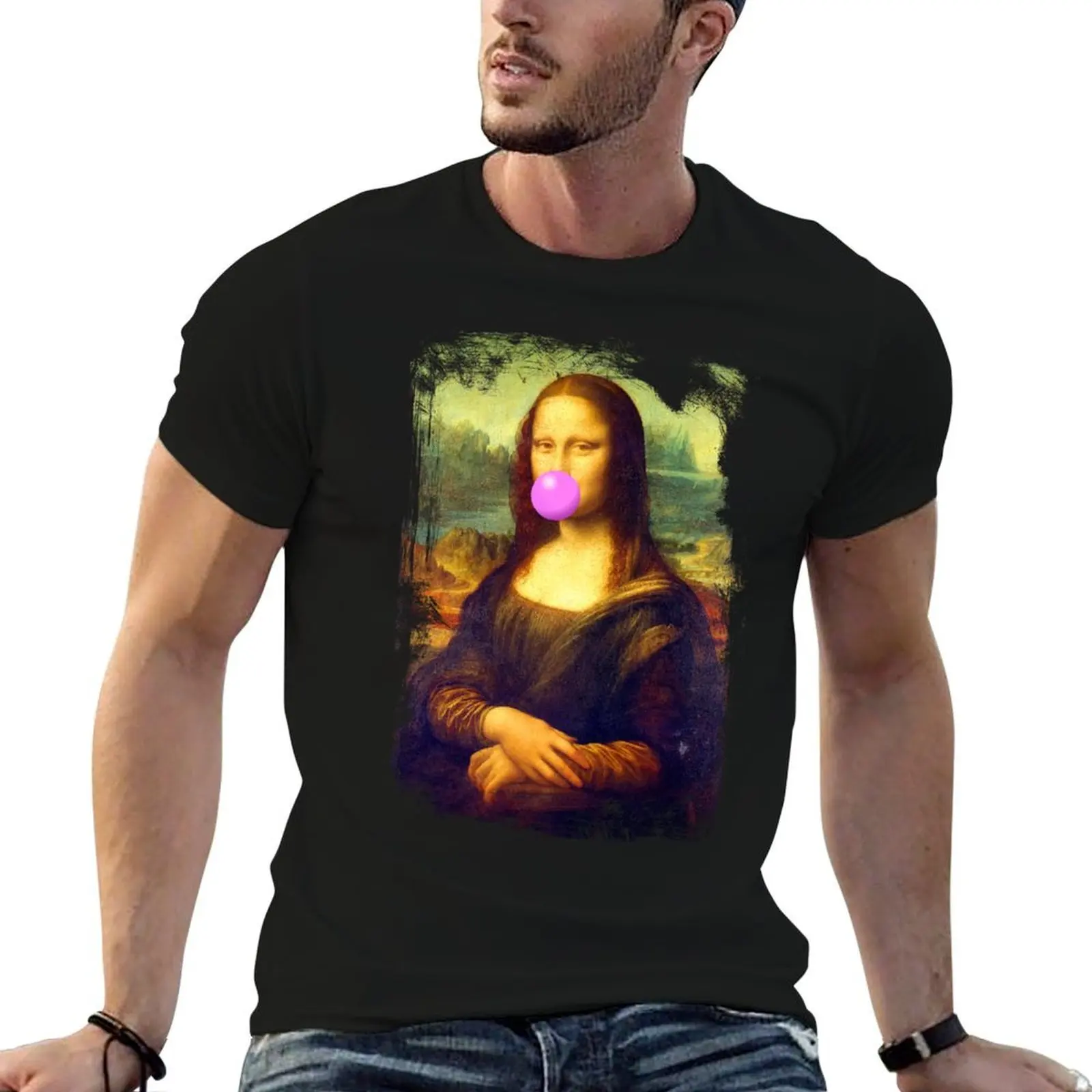 Mona Lisa blowing Bubblegum T-Shirt sports fans animal prinfor boys luxury clothes men