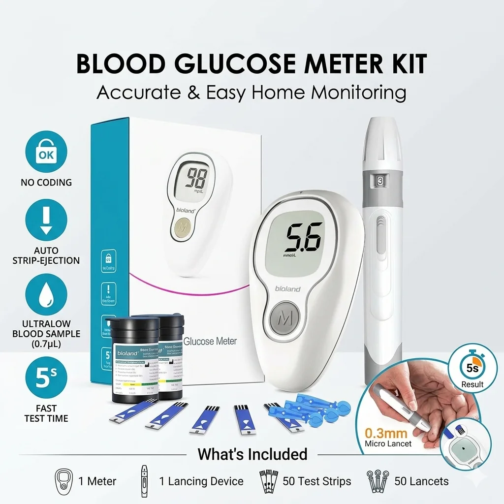Blood Glucose Monitor Kit with Strips and Lancets