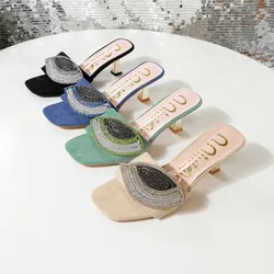 New high-heeled women's suede flip-flops rhinodrill wear Africa cross-border for fashion style high-heeled slippers
