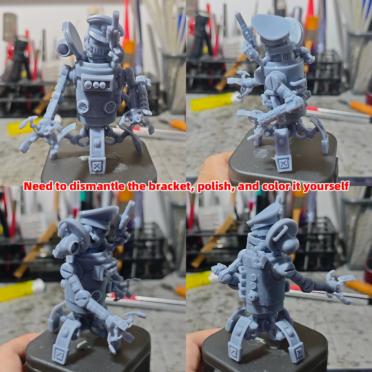 Q-Version Modellbausatz 3D-Harz Miniatur-Soldatenfiguren Diorama Unbemalte Sci-Fi-Cartoon-Pilotierte Mecha-Drohne DIY – Detail 4