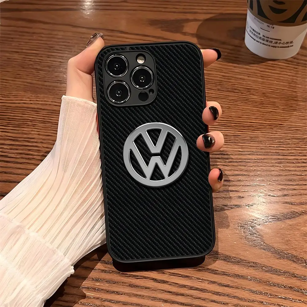 V-VolkswagenESS Car LOGO Phone Case for iPhone 13 15ProMax 14 11 12 Pro Max Mini 8 7 Plus SE2020 XS Max X XR Matte Black Cover