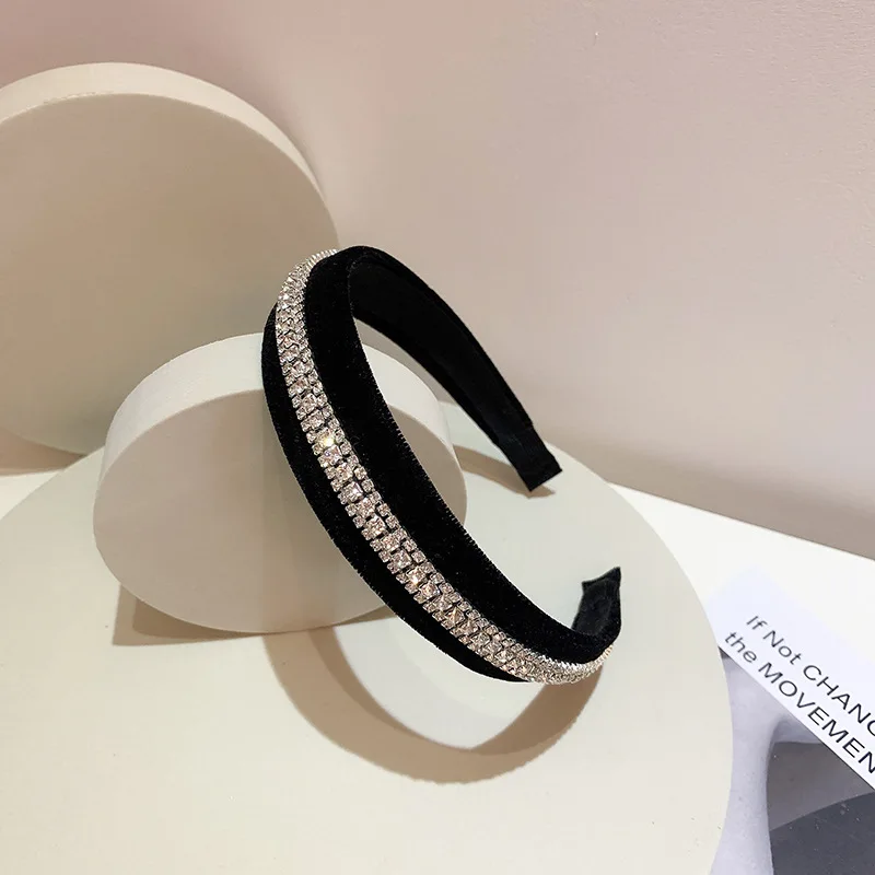 Women Vintage Velvet Shining Rhinestone Headbands Plain Hairband Hair Hoop Simple Hair Holder Headwear