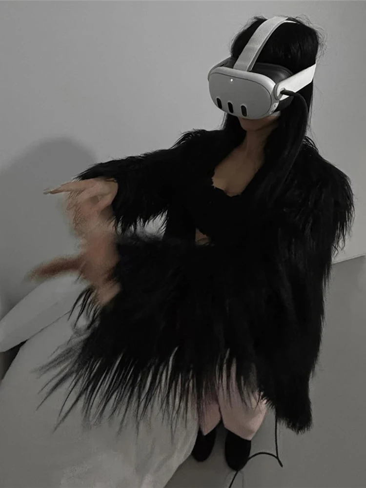 

Sisterlinda Winter Warm Tassel Jacket Women Sexy Furry Full Sleeve Open Stitch Classic Fashion Wild Sexy Hottie Street Clubwear