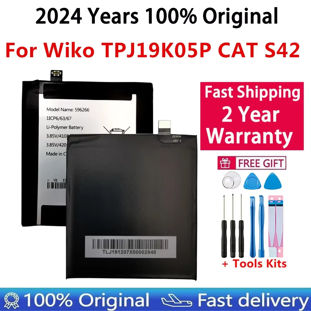 

2024 Years 100%Original 4200mAh 596266 Battery For Wiko TPJ19K05P CAT aterpillar CAT S42 Mobile Phone Batteries Fast Shipping