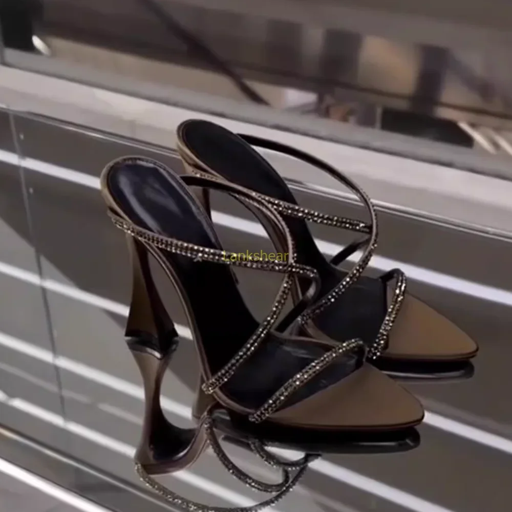 

Crystal Cross Tied Sandal Slippers Sexy Pointed Toe Thin Heel Slip On New Arrivals Fashion Women Modern Shoes