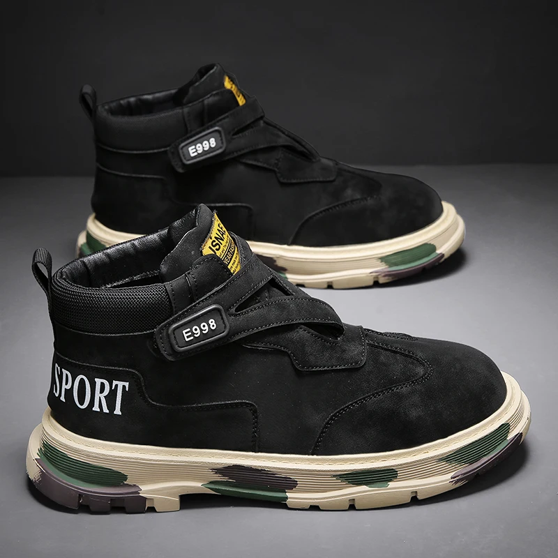 

Men's Versatile High Top Casual Sports Shoes Denim Boots Trainer Outdoor Fashion Wear-resistant Running Shoes Motorcycle Boots