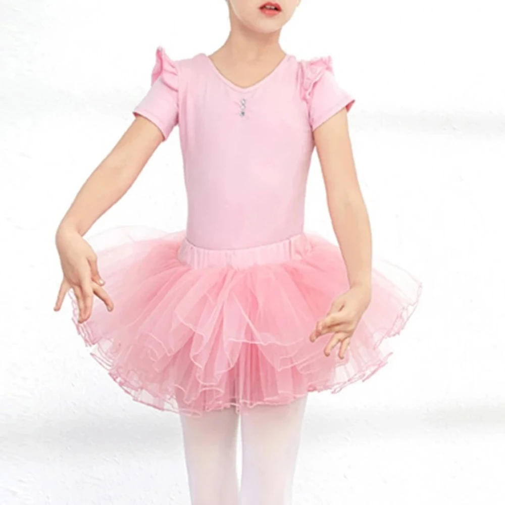 Tenue de danse de Ballet pour enfants filles, justaucorps de gymnastique à manches courtes/longues avec jupe en Tulle, Costume de danse pour spectacle sur scène