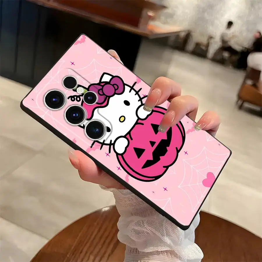 حافظة لهاتف سامسونج جالاكسي S24 Plus S25 Edge S23 Ultra S20 S21 FE غطاء هاتف ناعم أسود للهالوين هالو كيتي سانريو