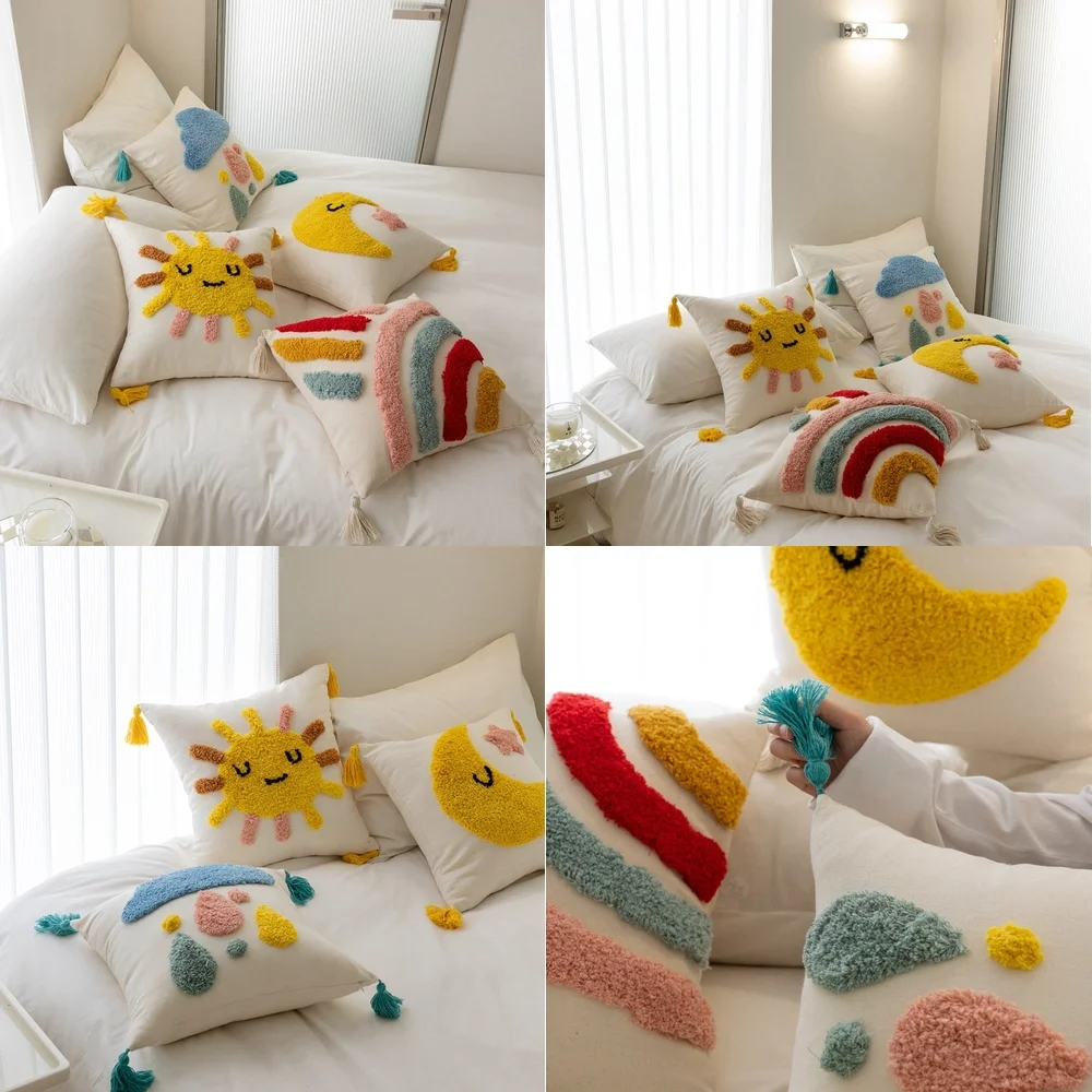 New Cartoon Pet Pillow for Dogs Cats Toddler Bed Headrest Tufted Embroidered Cushion for Sofa Backrest Bed Decor Home