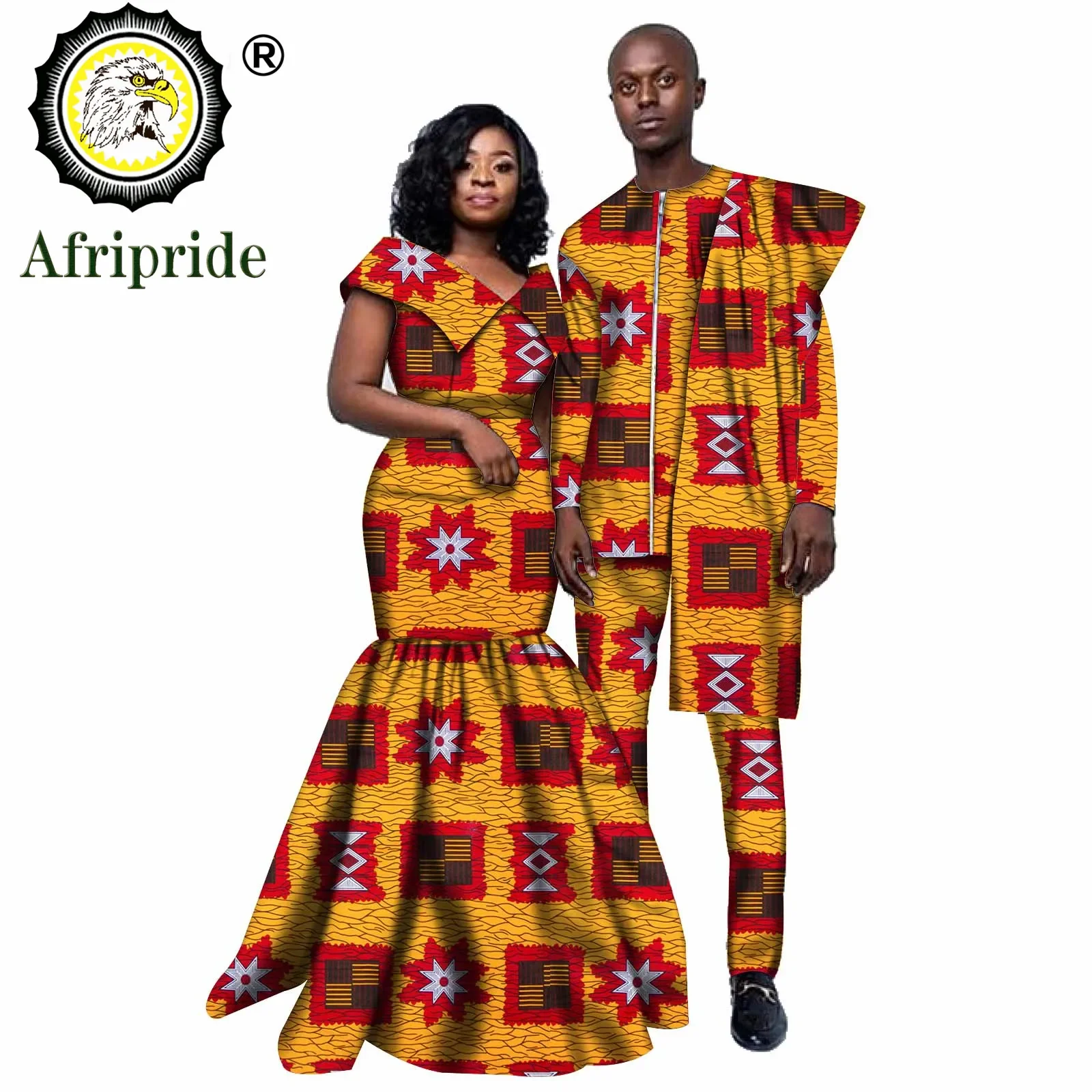 Afrikanische Paar Kleidung Männer Dashiki 2 Stück Outfits Frauen Print Maxi Kleid Crop Top Druck Tragen AFRIPRIDE S20C005