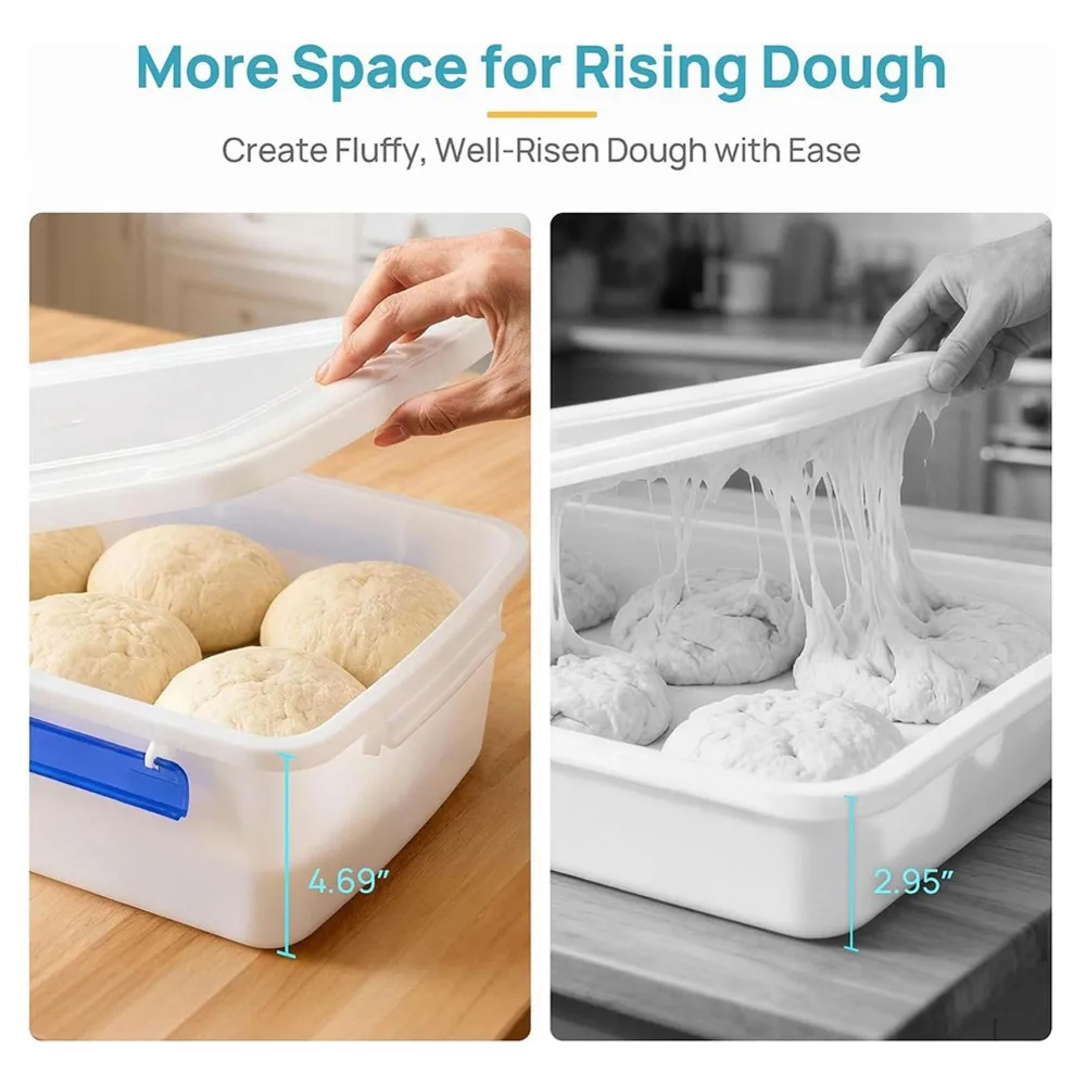 M11K-2 Pcs Pizza Dough Proofing Box With Lids And Latches For 4-6 Balls Airtight Snap On Lids, For Cookie Buns view 3