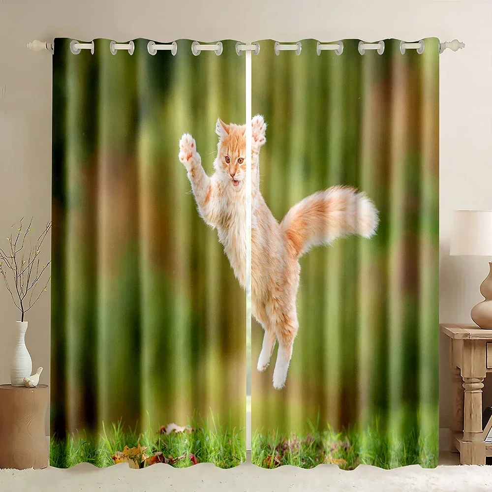 Cat Blackout Curtains for Home Decor,Funny Kitty Rod Pocket Thermal Insulated Drapes Darkening Window Curtain for Girls Boy