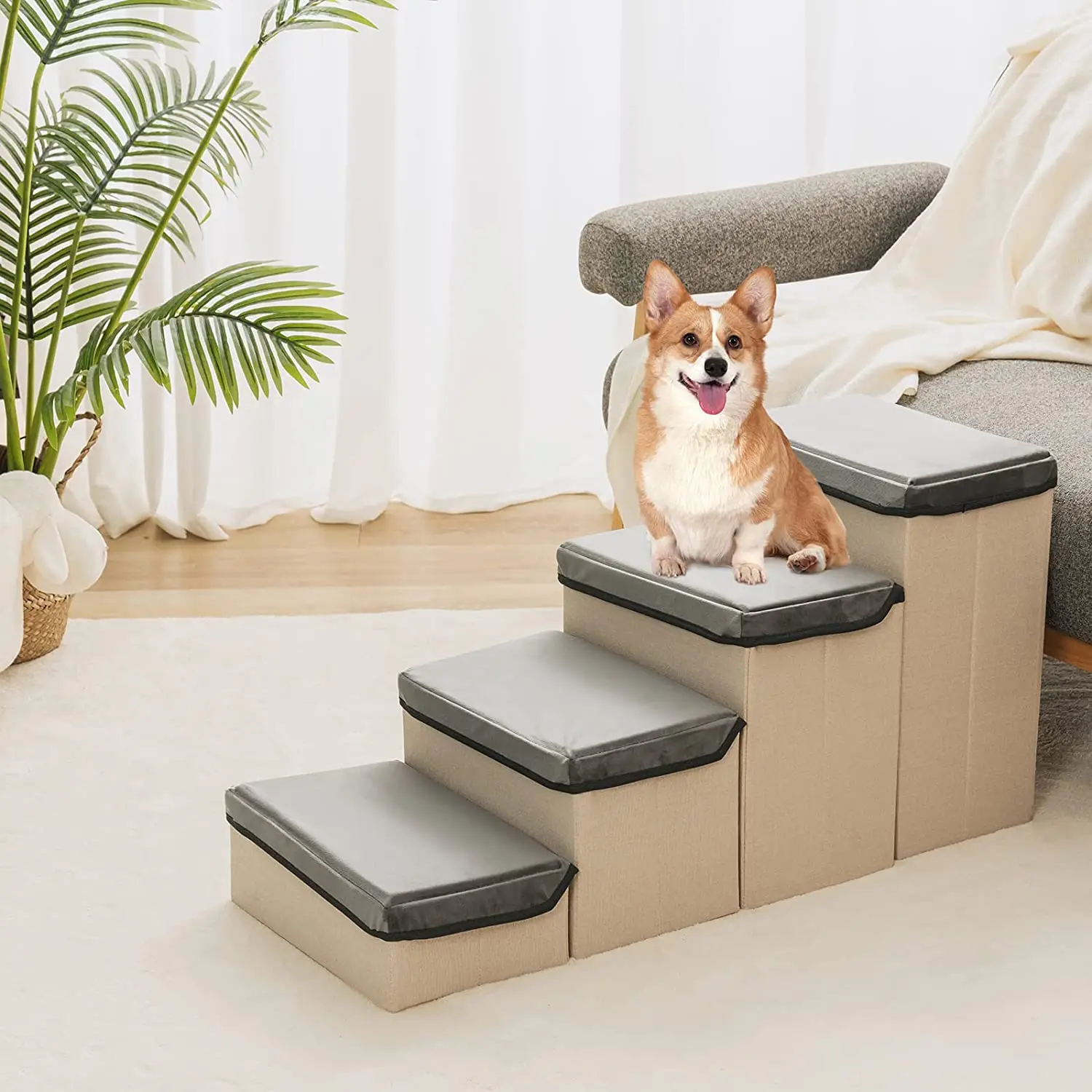 

MEWOOFUN Foldable Dog Stairs for Small Dogs 4-Tier Dog Steps for High Bed Couch Pet Stair Hold Up to 22 Lbs Small Medium Dogs