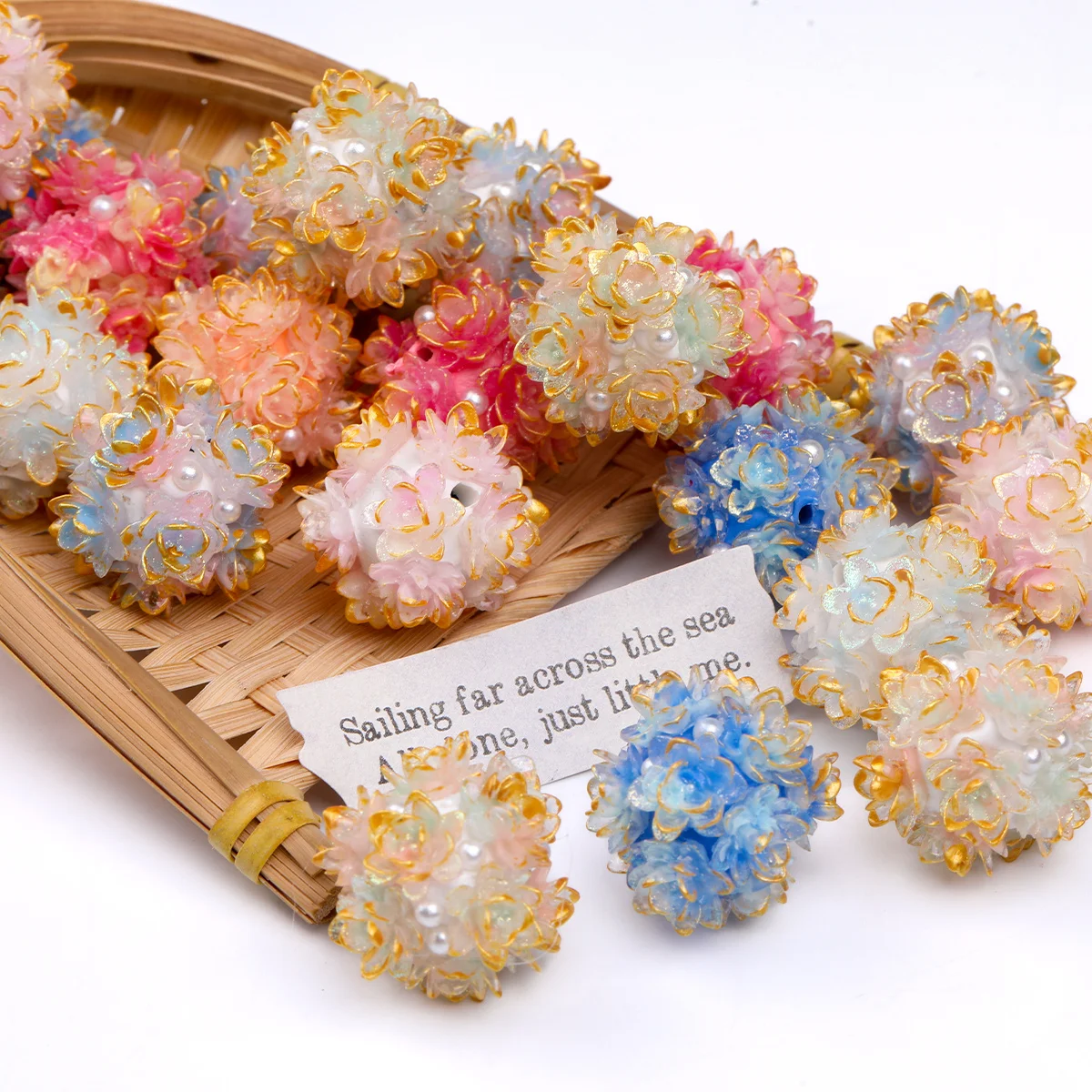 4/9pcs Random Color Gold Trim Flower Cluster Acrylic Beads 23mm Loose Spacer Beads For Bracelet Jewelry DIY Craft Making