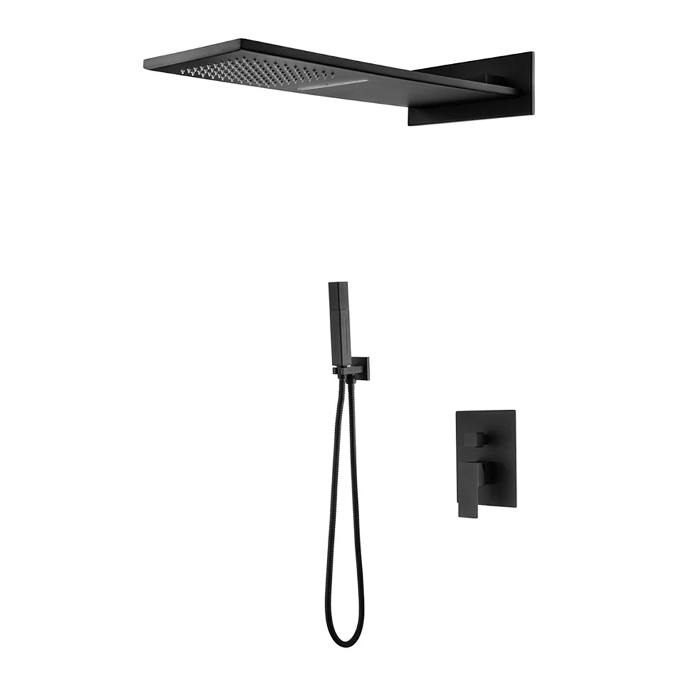 2025 Built in Wall Mounted Matt Black Color Brass Rainfall Shower Faucets