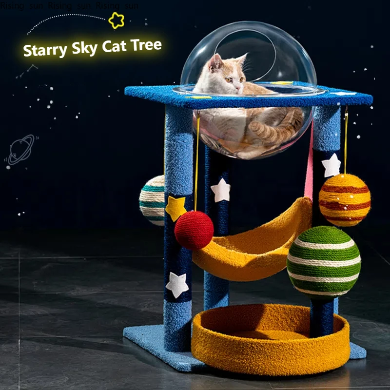 

Petdom Cat Tree Interactive Toys With Natural Sisal Scratch Board Cats Castle House Luxury Pet House Cattery Starry Cat Tower