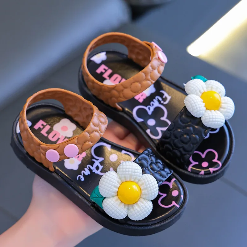 

Kids Shoes Summer Sandals for Girls Flower Non-slip Soft Soled Versatile Solid Korean Children Sweet Princess Shoes Beach Sandal