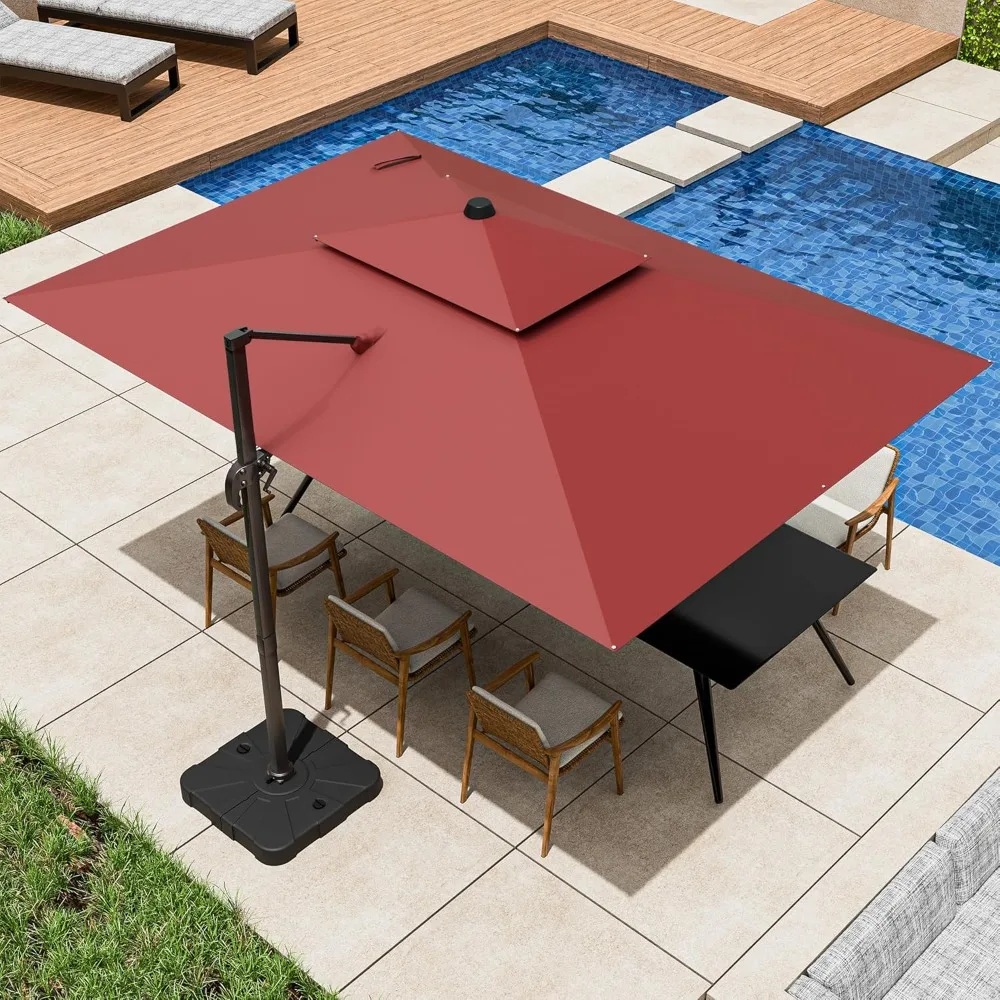 

9x12FT Cantilever Patio Umbrella - Heavy Duty Double Layer Offset Design with 360° Rotation, Large Rectangle Sun Shade
