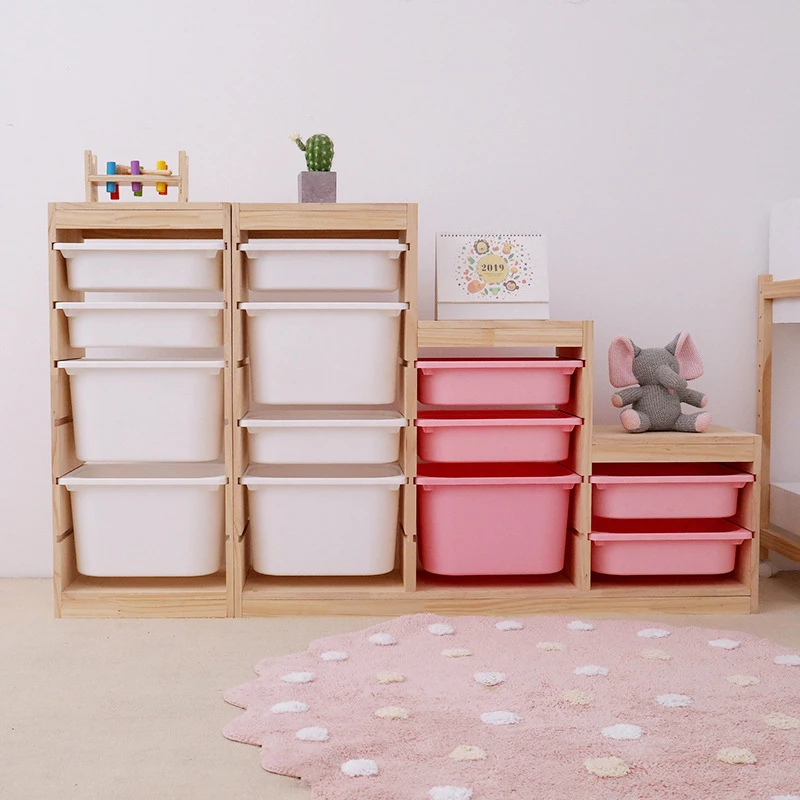 Large Capacity Multi-Layer Solid Wood Storage Cabinet Modern Design Safe Plastic Drawer Type for Children's Toy Sundries Sorting