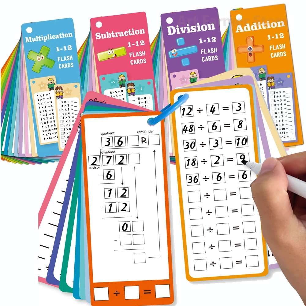 1-12 Maths Table Cards Self Check Math Learning Tool Montessori Mathematical Teaching Aids Add&Subtract or Multiply&Divide Set