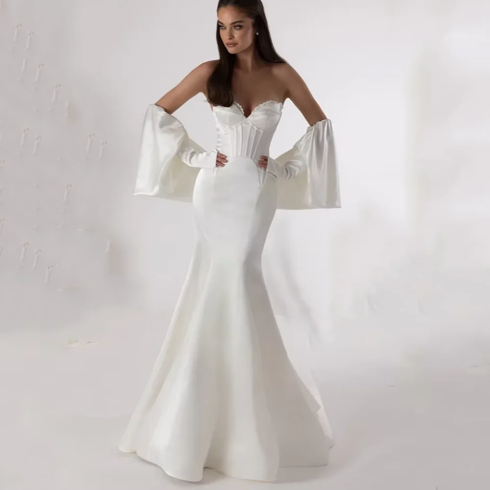 カスタマイズされたエレガントなウェディングドレス、スイートハートネック、マーメイドブライダルガウン、床丈のブライドドレス、シンプルなベスティド・デ・ノビア