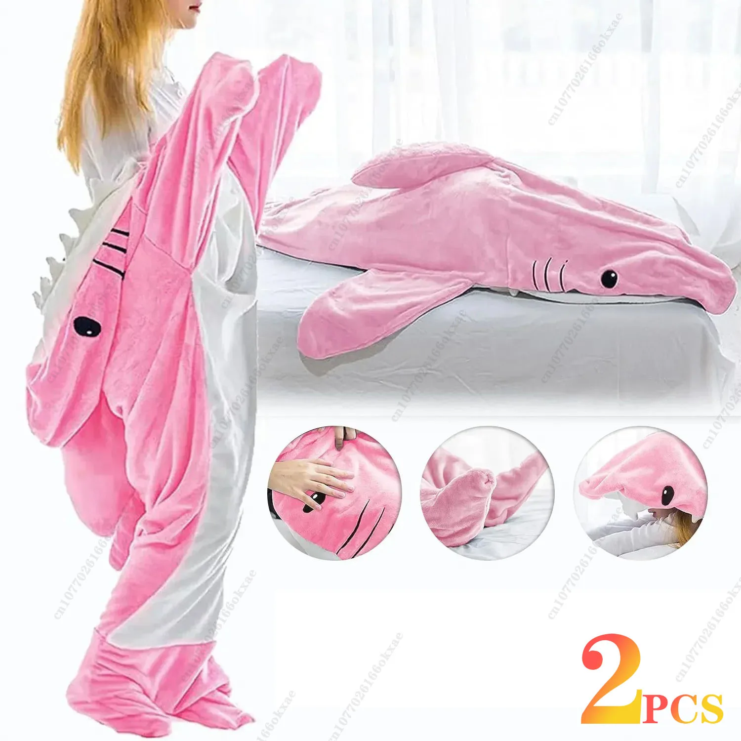 1-2PCS Shark Onesie Pajamas Super Soft Comfy Warm Shark Blanket Adult Cute Loose Hooded Pajamas Shark Adult Sleeping Blanket