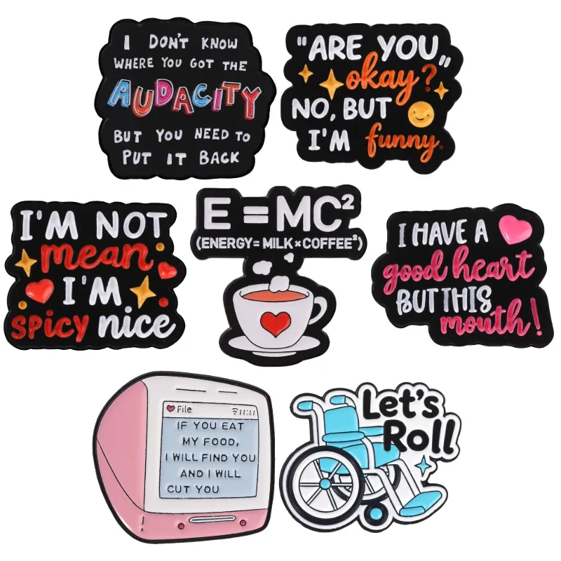 Funny Sarcastic Badge Energy Milk Coffee Enamel Pin Let's Roll Wheelchair Lapel Brooch Creepy Punk Humor Accessories Gift