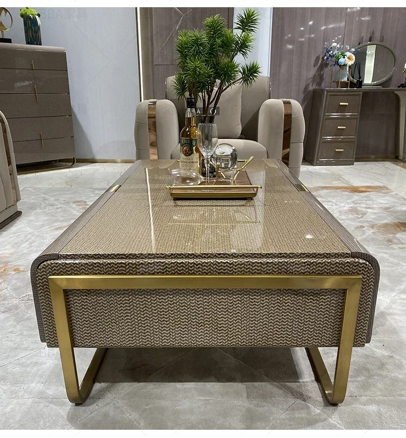 Italian light luxury solid wood long coffee table size apartment living room Hong Kong style complete furniture