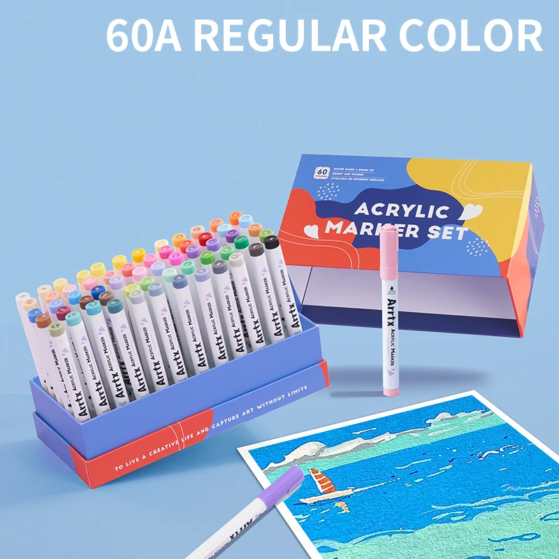 Soft-tip acrylic marker pen set (60/90/120 colors, regular colors, anime colors, landscape colors) Drawing pen set
