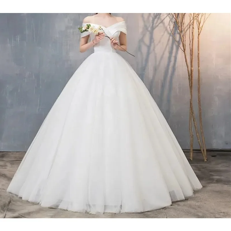 فستان زفاف جديد مثير على شكل حرف v وأربطة على شكل كرة قبالة الكتف فساتين زفاف بسيطة فيستدو مخصصة #1