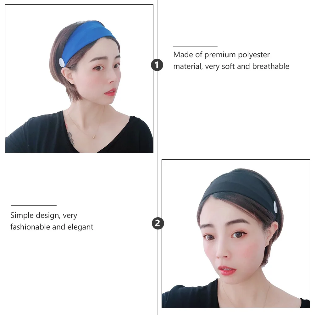 

2Pcs Ladies Mask Button Sports Headband Stretch Solid Sweat Absorbent Fitness Elastic Hairband Ear Care Stretch Headband