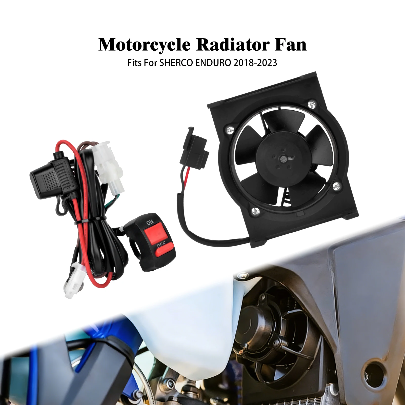 Motorcycle Radiator Cooling Fan CoolFlow 12V Plastic Black For SHERCO ENDURO 2018 2019 2020 2022 2023 Engine Cooler Fan